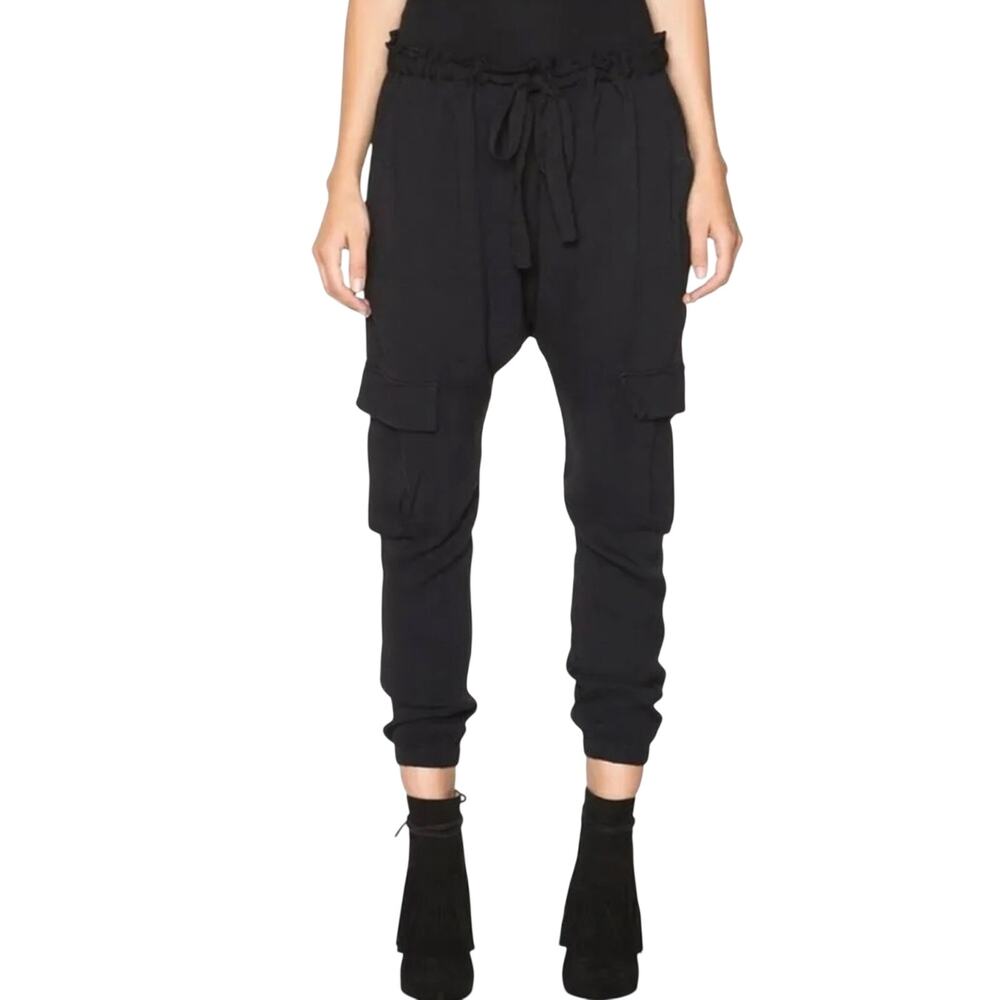 Ulla Johnson Black Crepe Cargo Dropped Waist Jogger Sweatpants Womens 2 Goth